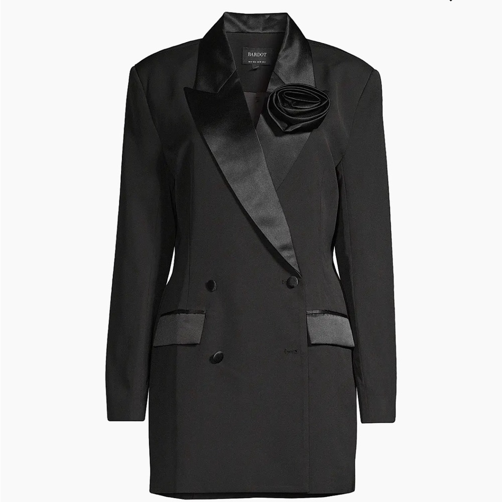 Bardot Black Double-Breasted Blazer Dress with Satin Trim - Picture 4 of 8